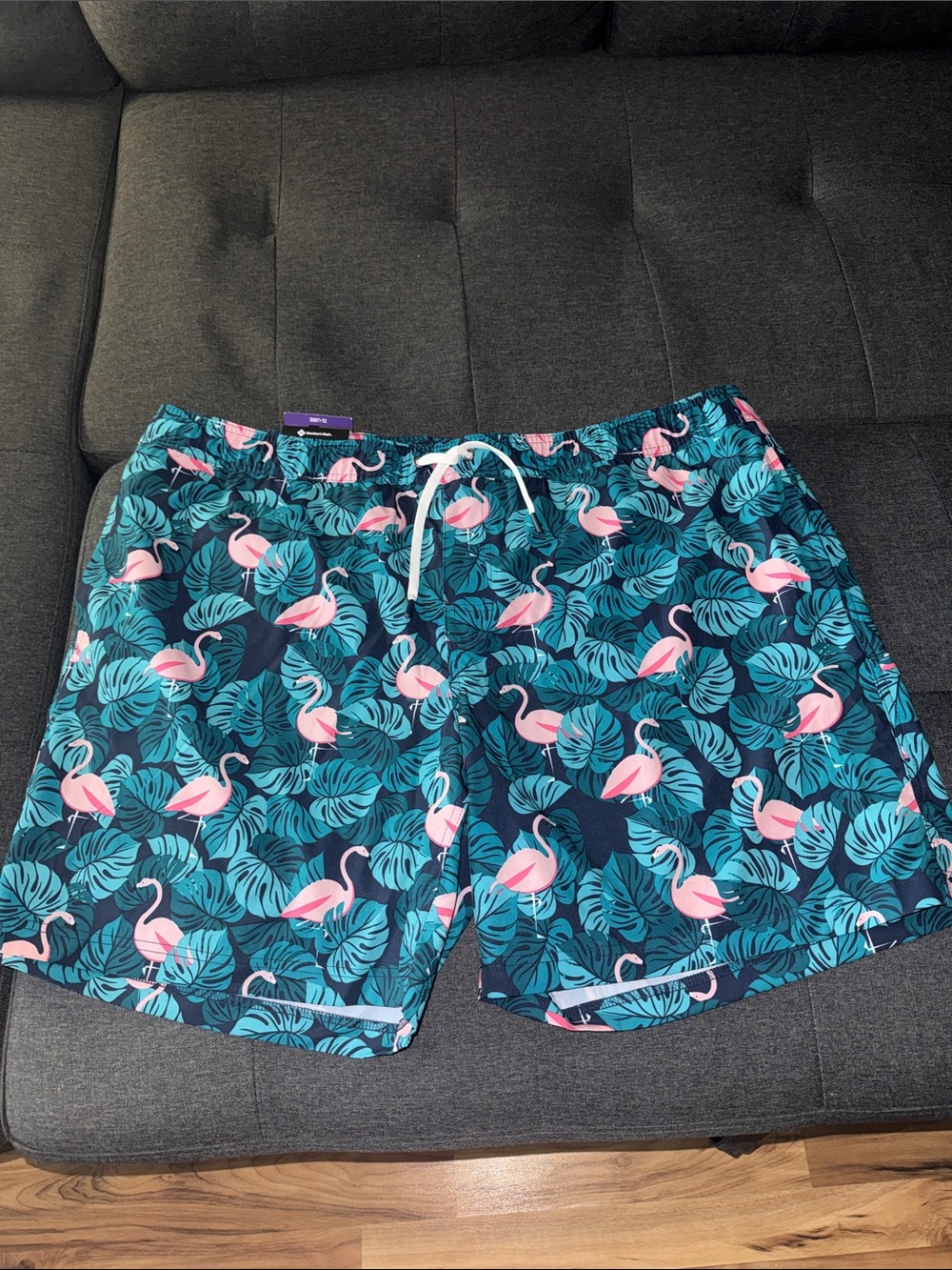 Men's Navy Tropical Flamingo Swim Trunks - Pink & Teal